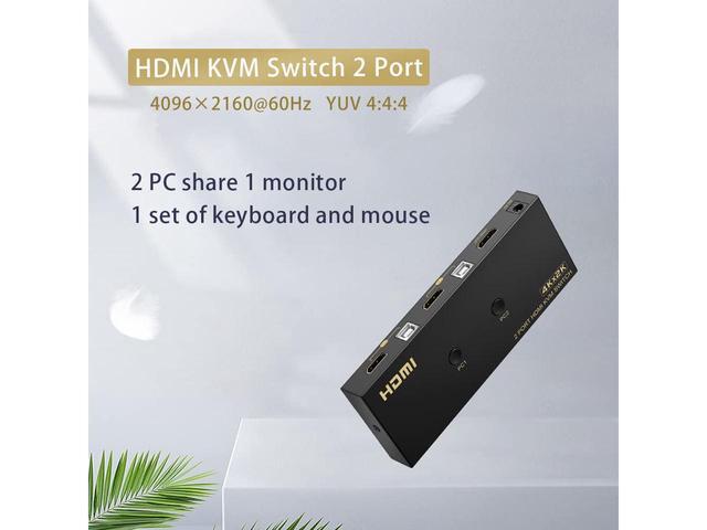 KVM Switch HDMI 2 Port 4K 60Hz 2x1 HDMI KVM Switch For 2 Computers Sharing 1 Monitor And 3 USB Devices With Extension Control Switch And 2 USB Cable & 2 HDMI Cable