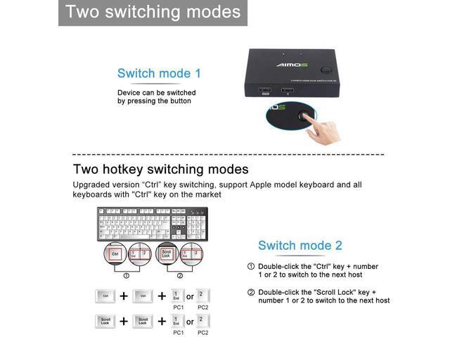 KVM Switch HDMI 2 Port Box Share 2 Computers With One Keyboard Mouse And One HD Monitor Support Wireless Keyboard And Mouse Connections UHD 4K (3840x2160) Supported