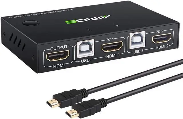 KVM Switch HDMI 2 Port Box Share 2 Computers with one Keyboard Mouse and one HD Monitor Support Wireless Keyboard and Mouse Connections UHD 4K (3840x2160) Supported