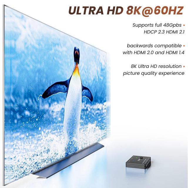 KVM Switch HDMI 2 Port Box USB 3.0 And HDMI Switch 8K 60Hz For 2 Computers Share Keyboard Mouse Printer And 1 HD Monitor With Remote And Cables