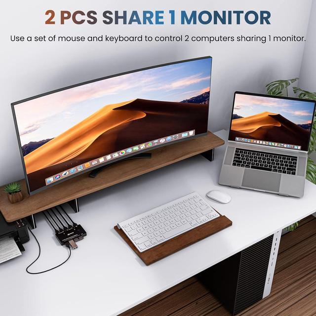 KVM Switch HDMI 2 Port Box USB 3.0 And HDMI Switch 8K 60Hz For 2 Computers Share Keyboard Mouse Printer And 1 HD Monitor With Remote And Cables