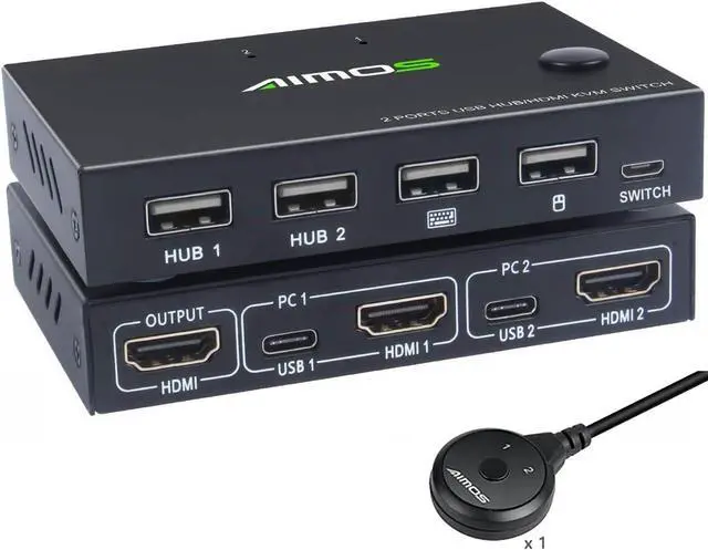 KVM Switch HDMI 2 Port Box USB and HDMI Switches 4 USB Hub UHD 4K 30Hz for 2 Computers Share Keyboard Mouse and one HD Monitor Not support Hotkey With HUB Ports