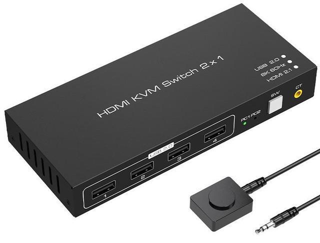 KVM Switch HDMI 2 Port Box USB Switch Selector With 4 USB 2.0 Hub 2 In 1 Out HDMI USB Switch Adapter Switcher 4Kx2K 60Hz Sharing USB Device Printer Scanner Keyboard Mouse Wire Control /Body Controller