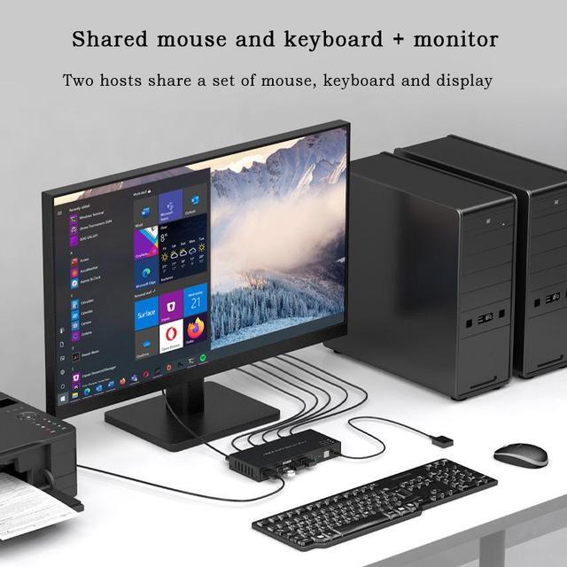 KVM Switch HDMI 2 Port Box USB Switch Selector With 4 USB 2.0 Hub 2 In 1 Out HDMI USB Switch Adapter Switcher 4Kx2K 60Hz Sharing USB Device Printer Scanner Keyboard Mouse Wire Control /Body Controller