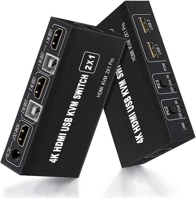 KVM Switch HDMI 2 Port USB and HDMI Switch for 2 Computers Share Keyboard Mouse Printer Monitor Support HUD 4K 30Hz for Laptop PC Xbox HDTV with 2X USB Cable 1x Switch Button Cable