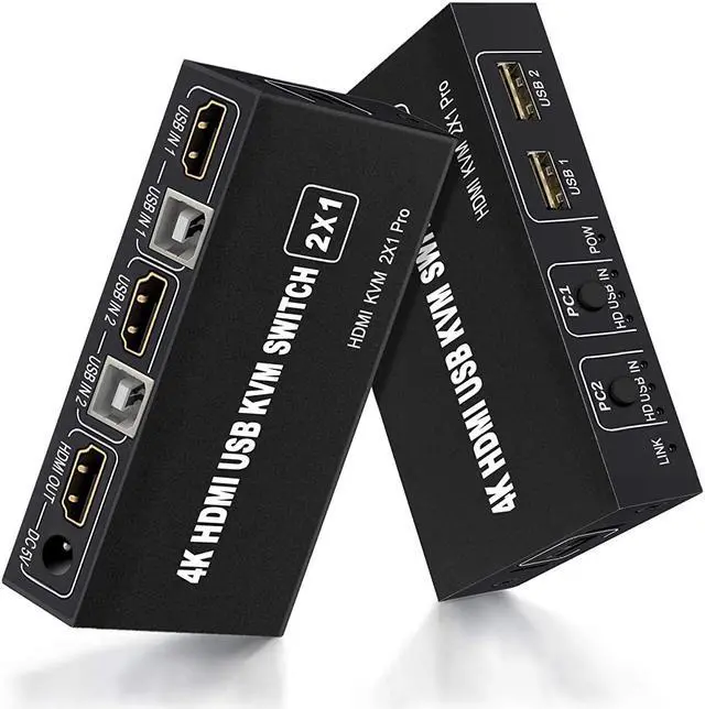 KVM Switch HDMI 2 Port USB and HDMI Switch for 2 Computers Share Keyboard Mouse Printer Monitor Support HUD 4K 30Hz for Laptop PC Xbox HDTV with 2X USB Cable 1x Switch Button Cable