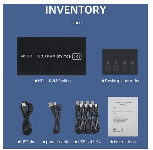 KVM Switch HDMI 4 Port Box 4 In 1 Out 4 Computers Share Keyboard Mouse Printer Monitor Support HUD 4K 60Hz