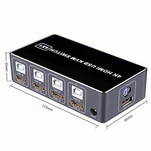 KVM Switch HDMI 4 Port Box 4 In 1 Out KVM Switch 4 Computers Share Keyboard Mouse Printer Monitor Support HUD 4K 60Hz For Laptop PC Xbox HDTV With 4 USB Cable 1 Switch Button&Cable 1 Power Cable