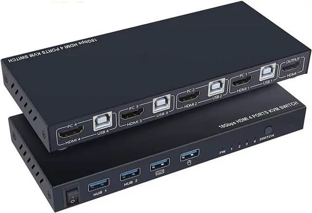 KVM Switch HDMI 4 Port Box AIMOS HDMI 2.0 KVM Switcher Support Wireless Keyboard and Mouse Connections and with USB Hub Port UHD 4K 60Hz & 3D & 1080P Supported