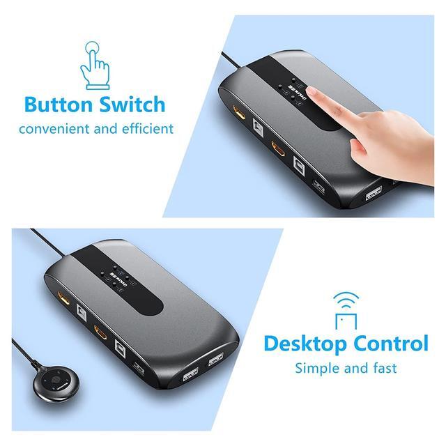 KVM Switch HDMI 4 Port Box USB KVM Switch For 4 Computers Share One Keyboard Mouse And HD Monitor 4 In 1 Out HDMI KVM Switch Support UHD 4K (3840x2160)
