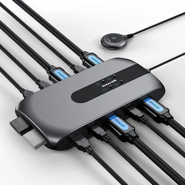 KVM Switch HDMI 4 Port Box USB KVM Switch for 4 Computers Share One Keyboard Mouse and HD Monitor 4 in 1 Out HDMI KVM Switch Support UHD 4K (3840x2160)