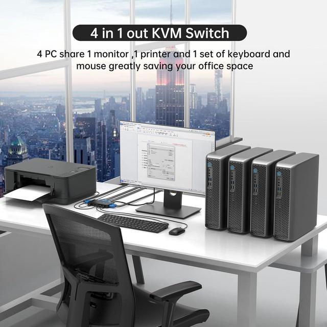 KVM Switch HDMI 4 Port Boxes 4K 30Hz USB HDMI KVM Console For 4 PCs Share 1 HD Monitor And Keyboard Mouse Button + Desktop Selector Switching