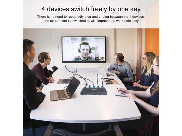 KVM Switch HDMI 4K 60Hz 4 Port Box USB Switch With 4 USB 2.0 Hubs 4 In 1 Out HDMI KVM Switch Support Wireless Keyboard And Mouse And Hotkey Switching No Power Require
