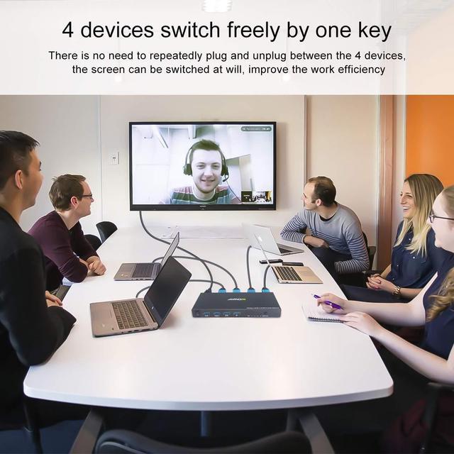 KVM Switch HDMI 4K 60Hz 4 Port Box USB Switch With 4 USB 2.0 Hubs 4 In 1 Out HDMI KVM Switch Support Wireless Keyboard And Mouse And Hotkey Switching No Power Require