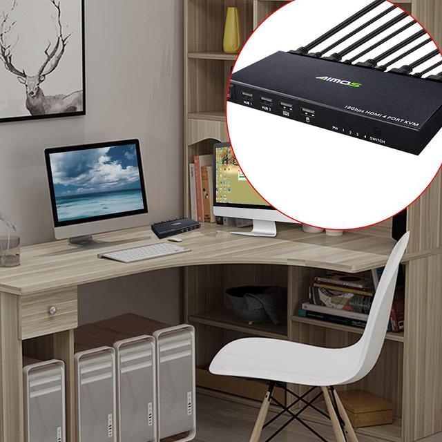 KVM Switch HDMI 4K 60Hz 4 Port Box USB Switch With 4 USB 2.0 Hubs 4 In 1 Out HDMI KVM Switch Support Wireless Keyboard And Mouse And Hotkey Switching No Power Require