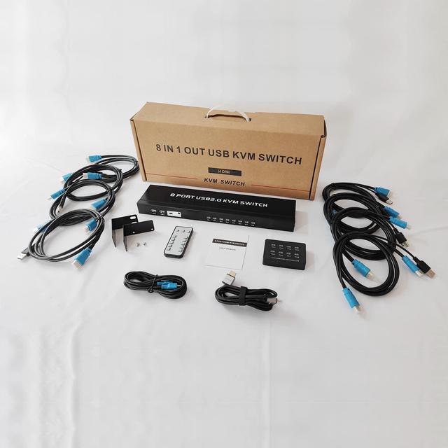 KVM Switch HDMI 8 Port Yinker 4K 30Hz USB HDMI Rack KVM Console 8 In 1 Out W/9pack Cables 4 USB 2.0 Hubs Desktop Selector IR Remote & Ears