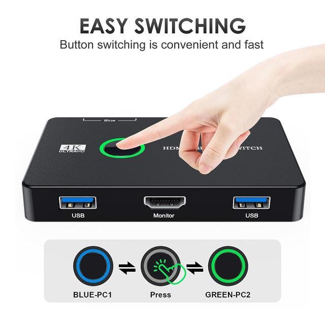 KVM Switch HDMI Upgraded USB 3.0 And HDMI KVM Switch For 2 Computers Share Keyboard Mouse Printer To One HD Monitor Supports 4K 60Hz 2 HDMI Cables And 2 USB Cables Included
