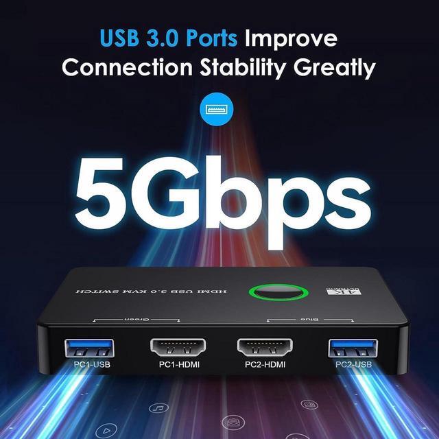 KVM Switch HDMI Upgraded USB 3.0 And HDMI KVM Switch For 2 Computers Share Keyboard Mouse Printer To One HD Monitor Supports 4K 60Hz 2 HDMI Cables And 2 USB Cables Included