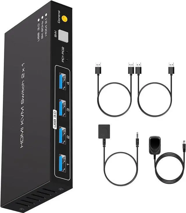 KVM Switch HDMI USB 3.0 HDMI KVM Switch 2 in 1 Out 8K 60Hz / 4K 120Hz for 2 Computers Share 1 Monitor and 4 USB 3.0 Devices with 2 USB3.0 Cables and Wired Controller