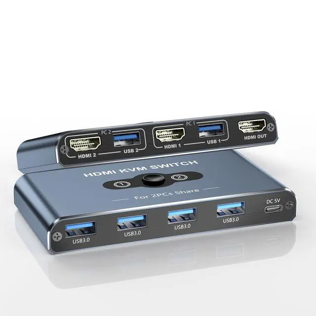 KVM Switch KVM Switch 1 Monitors 2 Computers HDMI Switch 4K 60Hz KVM Switches for 2 Computers Sharing 1 Monitor 4 USB 3.0 Devices Such as Keyboard Mouse Printer Scanner(Grey)