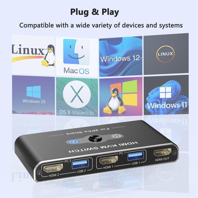 KVM Switch KVM Switch 1 Monitors 2 Computers HDMI Switch 4K 60Hz KVM Switches For 2 Computers Sharing 1 Monitor 4 USB 3.0 Devices Such As Keyboard Mouse Printer Scanner