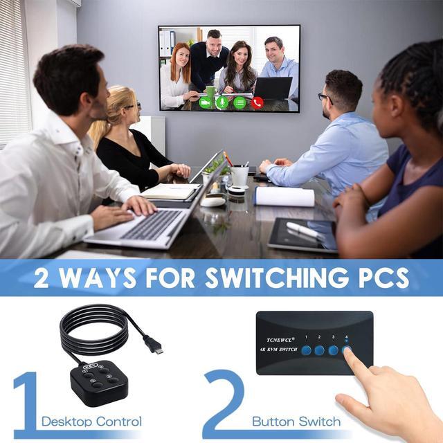 KVM Switch USB & HDMI Switcher For 4 Computers Sharing One HD Monitor And 3 USB Devices Keyboard Mouse Printer Support 4Kx2K 30Hz