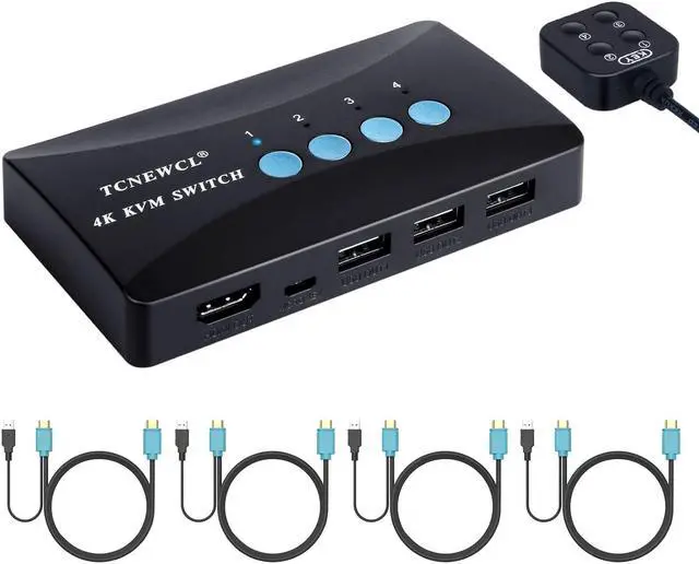 KVM Switch USB & HDMI Switcher for 4 Computers Sharing One HD Monitor and 3 USB Devices Keyboard Mouse Printer Support 4Kx2K 30Hz