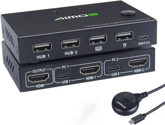 KVM Switch USB Switch 4K HDMI Switcher Box 2 In 1 Out For 2 Computers Share Keyboard And Mouse Support 4K 30Hz Not support Hotkey With HUB Ports