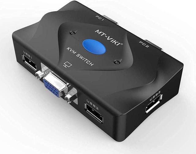 KVM Switch VGA 2 Port KVM Switch Console With 3 USB Hub + 2 In1 Cables + Desktop Selector