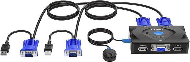 KVM Switch VGA 2 Port KVM Switch Console With 3 USB Hub + 2 In1 Cables + Desktop Selector