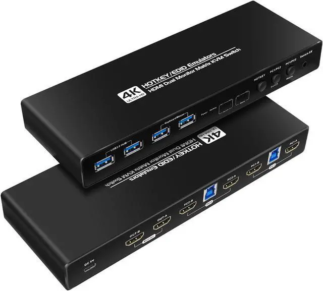 Kvm Switches HDMI Matrix 2 Monitors 2 Computers edid Emulator 2k 144hz Extended Display kvm Switch 2 Monitors 2 Computers hdmi edid Clone 4k 60hz Cross Display
