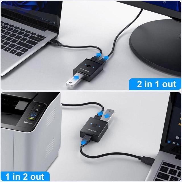 KVM USB 3.0 Bidirectional Switch Selector 2 To 1 PCs Sharing Or 1 To 2 Hub For Keyboard Mouse Scanner Printer