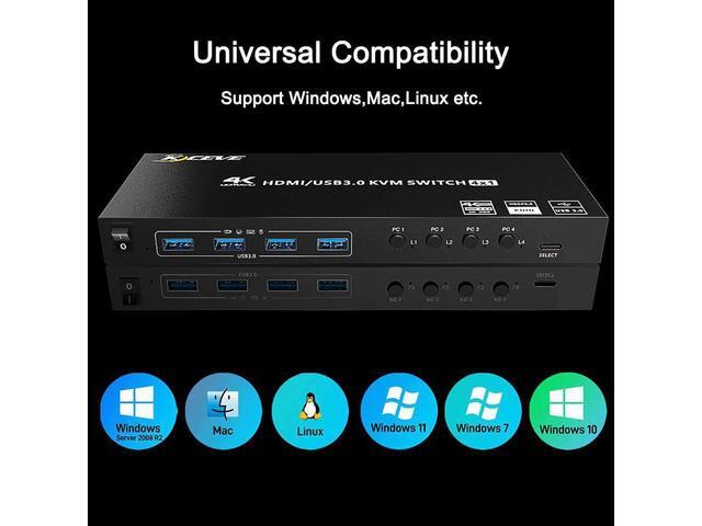 KVM USB 3.0 Switch 4 Ports HDMI KVM Switcher Selector Box 4 In 1 Out With EDID Emulator Function Support 4K 60Hz Resolution For 4 Computers Share Mouse Keyboard And Monitor
