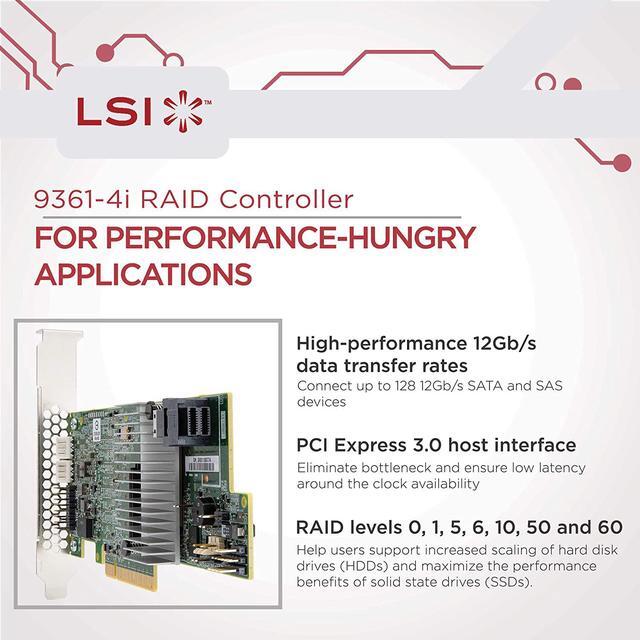 LSI MegaRAID Controller 9361-4i 4-Port 12Gb/s SAS+SATA PCI-Express 3.0 Low Profile RAID Controller Single