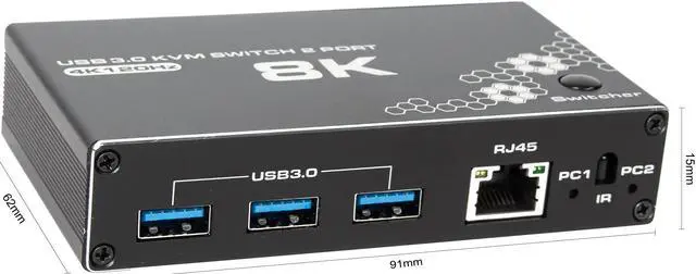 LUOM 4K 120Hz HDMI USB rj45 KVM Switch for 2 Computers 1 Monitor Share 3USB3.0 Port Keyboard Mouse Printer Support Wire-Desktop Controller
