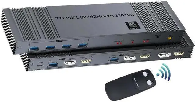 LUOM Dual Monitor Kvm Switch 2 Monitors 2 Computers HDMI & Displayport 8k 60HZ USB3.0 kvm switches 2 Monitor 2 Computers USB switcher 2 Computers Keyboard Mouse Switch Remote Control