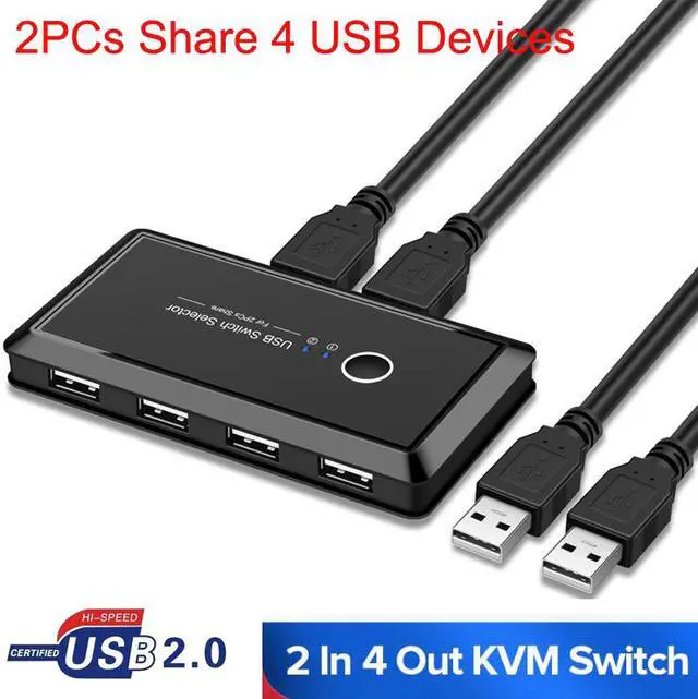 Luom T05 2 Computers Sharing 4 USB Devices KVM Switch Box USB2.0 Switcher 2x4 USB 2.0 Peripheral Sharing Switch for Keyboard/Mouse/Printer/Scanner/Computer Compatible with Mac/Windows/Linux