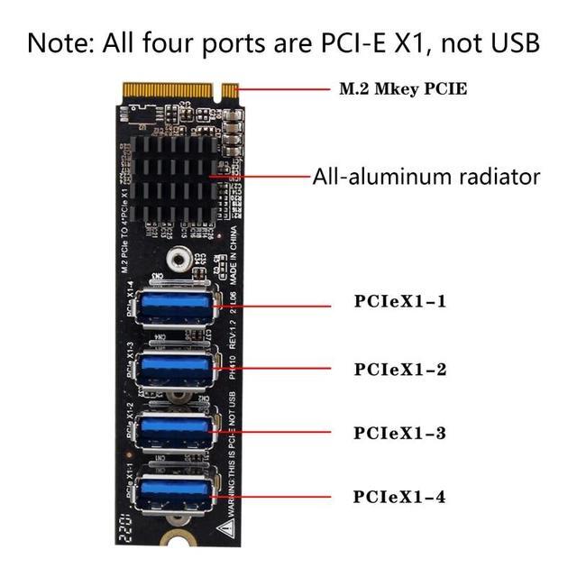 M.2 M-key To PCI-e X1 4 Port USB 3.0 Add On Card 1 In 4 Graphics Card Expansion ASM1184E For Desktop Computer Adapter