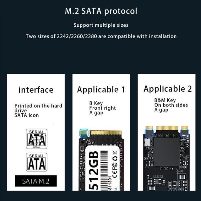 M.2 Ngff- SSD To SATA Adapter DDR2 Powered SATA To M.2 SSD Ngff- B Key Convert Card To Win 7/8/10 Support 2242-60-80 SSD
