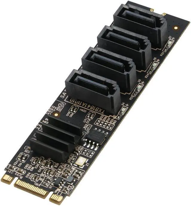 M.2 NVMe to 4 SATA Adapter Controller Card Internal 4 Port Non-RAID SATA III 6GB/s M.2 NVMe Adapter Card for Desktop PC Support SSD and HDD Hard Disk Drive