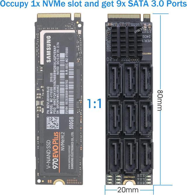 M.2 To SATA Adapter [9-Port] RIITOP M.2 NVMe To SATA III 6Gbps Card For HDD SSD