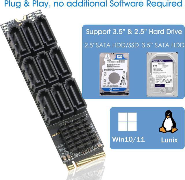 M.2 To SATA Adapter [9-Port] RIITOP M.2 NVMe To SATA III 6Gbps Card For HDD SSD