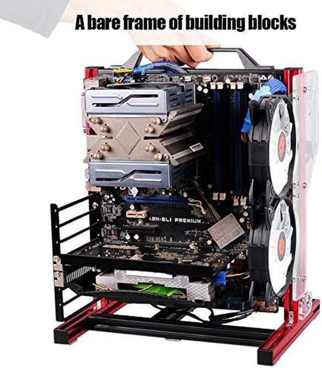 M ATX/ATX/ITX Motherboard Chassis DIY Set Computer Aluminum Open Air Frame Chassis Case Vertical Overclocking Open Aluminum Frame Chassis Rack Good Heat Dissipation(Red)