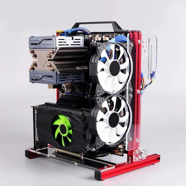 M ATX/ATX/ITX Motherboard Chassis DIY Set Computer Aluminum Open Air Frame Chassis Case Vertical Overclocking Open Aluminum Frame Chassis Rack Good Heat Dissipation(Red)