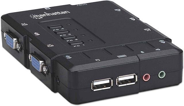 MANHATTAN 4 Port KVM Switch Audio & Microphone Functionality With USB Support For Managing Multimedia Systems On Computer & PC 151269