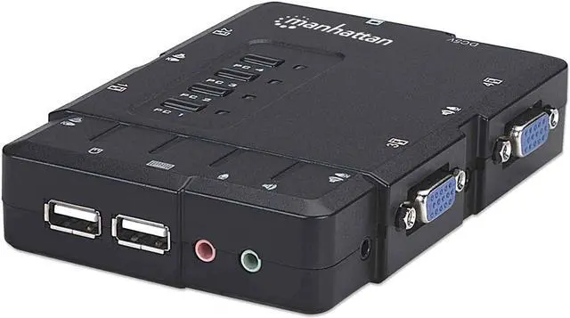 MANHATTAN 4 Port KVM Switch Audio & Microphone Functionality with USB Support for Managing Multimedia Systems on Computer & PC 151269