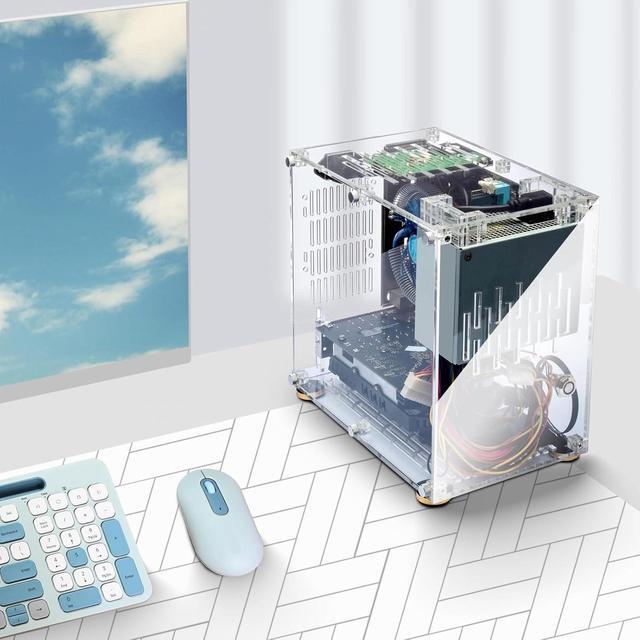 Mini Itx Case Small Form Factor PC Case 360 Degrees Open Hollow Cooling DIY Mini Itx Computer Gaming Case Clear Acrylic Micro Itx Case For Desktop PC 100240V