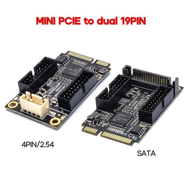 Mini PCIe To Dual 19-Pin Front Panel Extension Card Mini PCIE To USB3.0 Front PIN Head 19PIN Small 4-Pin/Sata Connector(SATA)