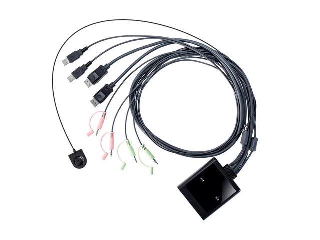 Monoprice 2-Port USB DisplayPort Cable KVM Switch 4096x2160 30Hz With Remote Port Selector Supports Microphone And Speakers