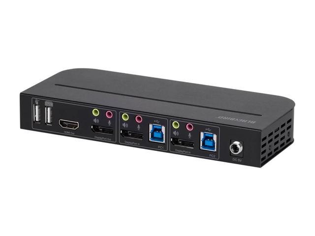 Monoprice Blackbird 4K Displayport 1.4 USB 3.0 2x1 KVM Switch 4K 60Hz HDR YCbCr 4:4:4 HDCP 2.2 Share 2 Computers With 1 Keyboard Mouse Monitor Printer